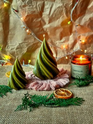 Wax candle Christmas tree green, Big